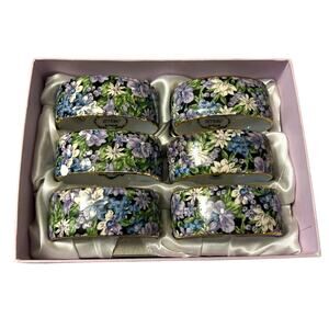 Chintz By Two Company Mollie Porcelain Napkin Rings Set Of 6 Floral Purple inBox